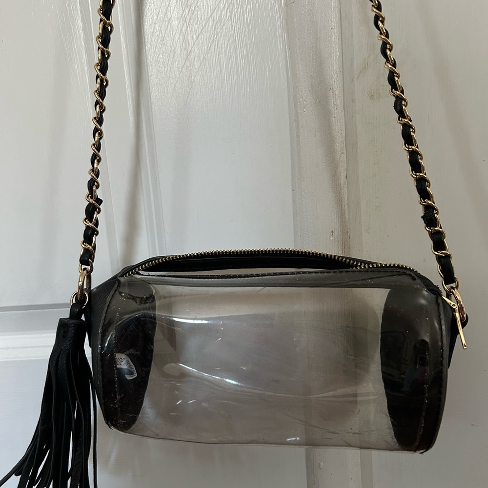 Chic Transparent Crossbody Bag with Black Chain Strap and Tassel
